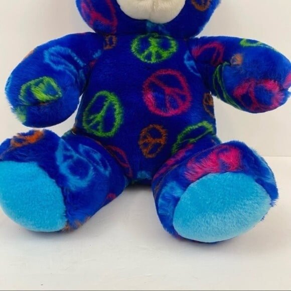 Build a Bear Teddy Bear Peace Signs Sitting Plush Stuffed Animal Blue Green Toy - Picture 3 of 9